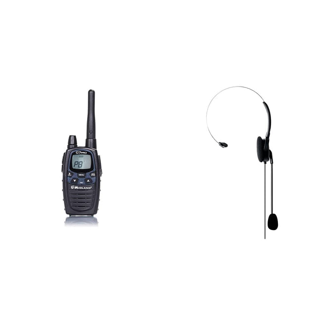 Midland G7 Pro üksik PMR + LPD raadiosaatja, 16 kanalit, kahe sagedusala, C1090.14, komplektis seinalaadija, 4 akut (1800mAh), vööklamber ja MA 35L peakomplekt hanekaelaga mikrofoniga, C652.02