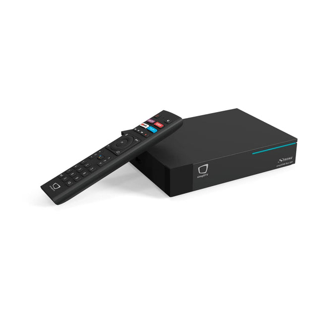 STRONG SRT-4150 simpliONE satelliitvastuvõtja ja Androidi voogedastusboks (4k UHD, Android TV, salvestamine/taaskäivitamine/kordus, otseülekanne, Google Play pood) must