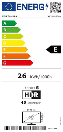 Telefunken TV 32-tolline nutiteler VIDAA XF32VP750M Full HD teler, HDR-teler integreeritud kolmekordse tuuneriga, LED-teler must