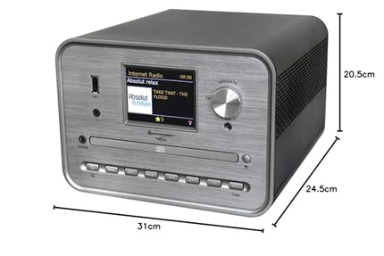 Soundmaster ICD1050SW stereosüsteem, internetiraadio, WLAN 2.4/5 GHz, DAB+, Bluetooth, CD-mängija, USB, MP3 rakendus, värvilise ekraaniga äratuskell