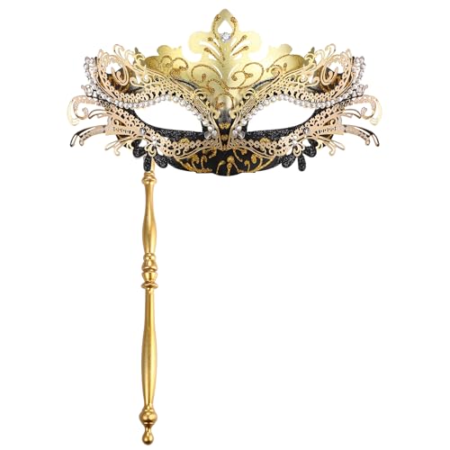 OIDEA naiste maskeraadimask pulgaga rhinestones kaunistustega karnevali Veneetsia mask halloweeni karnevalipeokostüüm pallimask must kuld
