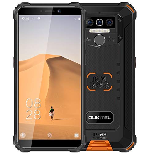 OUKITEL WP5 (2020) 4G Outdoor Smartphone without Contract, 8000mAh Battery, 4 LED Flash, Rugged Phone IP68, MTK6761 4GB + 32GB, 13MP + 2MP + 2MP, Android 9.0, Face ID, GPS WiFi Orange