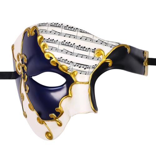 OIDEA meeste karnevalimaski poolmask: Vintage Itaalia Veneetsia mask Halloweeniks ja maskiballideks, Ooperifantoomi fantoomimask tumesinises kuldses värvitoonis pidudeks
