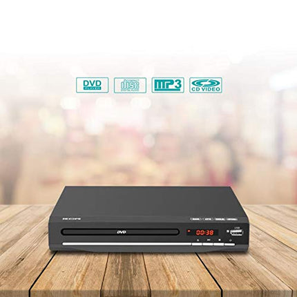 DVD player for TV, DVD/CD/MP3/MP4, with USB port, HDMI output and AV (HDMI and AV cables included), remote control (without Blu-Ray), color: black, region-free