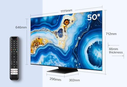 TCL 50QM8B televiisor MiniLED 50-tolline, QLED, 144Hz, 4K HDR Premium 1250 nitti, Google TV, Dolby Atmos, Onkyo, Game Master Pro 2.0