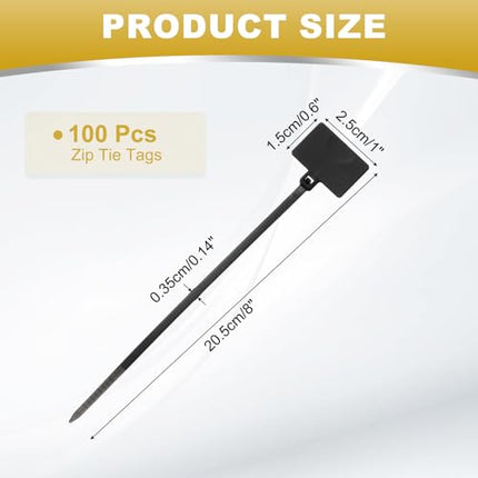 sourcing map Cable Label Markers, Nylon Cable Ties, 21.6 cm Writable Self-Locking Wire Labels, Cable Ties for Organization Marking, Black, 100 Pieces