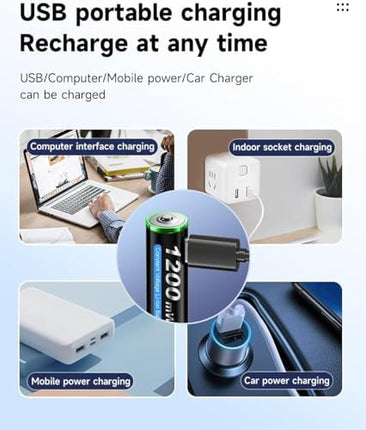 CITYORK USB-C AA AAA Rechargeable Batteries Lithium Rechargeable, 4 pieces 1.5V AA batteries 3000mWh and 4 pieces AAA batteries 1200mWh with 4-in-1 USB charging cable