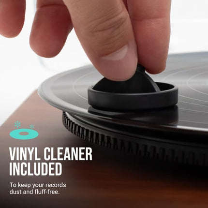 JAM Turntable with Speakers – Bluetooth Record Player with Bookshelf Speakers, 3-Speed ​​Vinyl Player with Dust Cover, Pre-Adjusted Tonearm, Vinyl Cleaner Included, Walnut