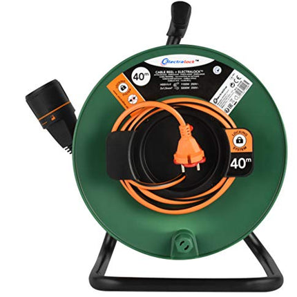 Electraline 49248 kaablirull 40M 2x1.5 koos Electralock pistikupesaga ja toiteühenduse lukustussüsteemiga, mis hoiab ära ühendatud seadme juhusliku lahtiühendamise kasutamise ajal.
