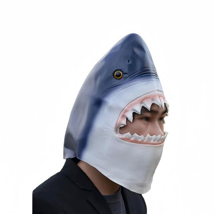 Tiardey Shark Mask, Latex Realistic Sea Animal Full Head Mask for Halloween Costume Party, Carnival, Cosplay, Blue