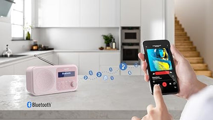 SHARP DR-P420 kaasaskantav digitaalraadio (DAB/DAB+/FM koos RDS, USB, Bluetooth 5.0, 3,5 mm pesaga äratuskella funktsioonidega), roosa