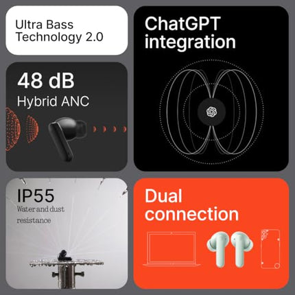 CMF by Nothing Buds 2 juhtmevabad kõrvaklapid 48 dB hübriid-ANC-ga, 55-tunnise akueaga, 11 mm PMI draiveritega, 6 HD-mikrofoni ja ruumilise heliga, IP55 veekindlad – tumehallid