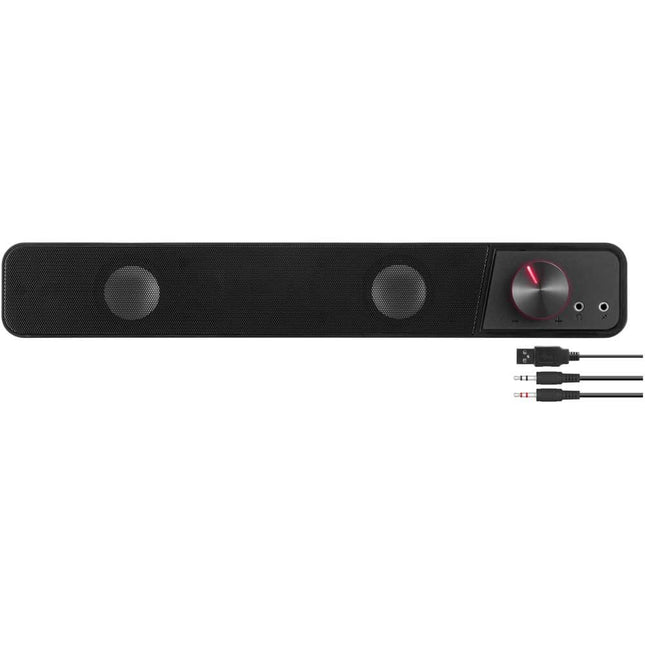 Speedlink BRIO Stereo Soundbar – arvuti heliriba, suurepärane helikvaliteet, 12 vatti, 2x 3,5 mm pesaühendus, USB A-pistik, helitugevuse regulaator, kõrvaklappide ja mikrofoni pesa, must