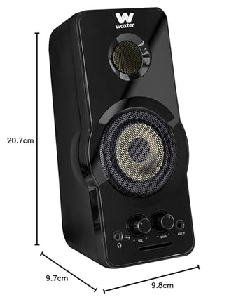 Woxter Big Bass 95 - multimeedia stereokõlarid, 20 W, võimsad, 3,5 mm pesa, nupud ja AUX-ühendused ning CASCOS eel-klaverikomplekt arvutitele/nutitelefonidele ja mängukonsoolidele, must