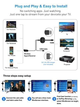 4K Wireless HDMI Dongle, AT-Mizhi Display HDMI Screen Mirroring Display WiFi HDMI Connector Supports/DLNA/Airplay for Android/i-OS/Windows/Mac OS/HDTV/Monitor/Project