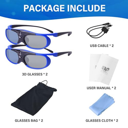 Cocari 3D-prillid, aktiivse katikuga 3D DLP-Link laetavad 3D-prillid Aceri, ViewSonici, BenQ, Optoma, Philipsi, Panasonicu, Viviteki, Delli, Jmgo, Cocari Cocari 3D-projektoritele, sinised, 2 tk pakis