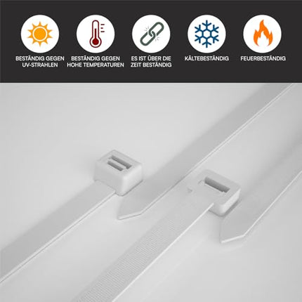 400 Cable Ties Small White 300mm UV Resistant Electrical Installation - Nylon 6.6 cable ties tensile strength 22Kg Self-locking non-slip that are resistant to fire, heat and frost - 300x4.5mm