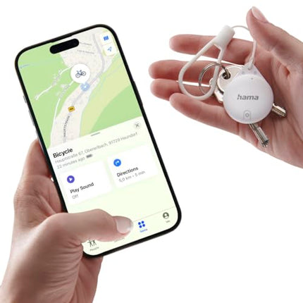 Hama võtmeotsija Apple Find My rakendusele, 4 tk. (võtmeotsija Bluetoothiga, alarm, mobiiltelefoni võtmeotsija võtmete, rahakoti, pagasi, lemmikloomade, iOS-i, iPhone'i, iPodi, iPadi, vahetatava nööppatarei jaoks) valge