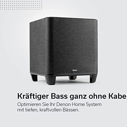 Denoni juhtmevaba subwoofer sisseehitatud HEOS-iga, WiFi, D-klassi võimendi, 8-tolline bassikast kodukino ja muusika jaoks, must