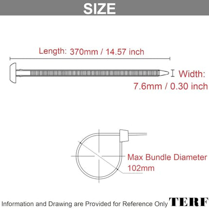 TERF® šassiikaablisidemed, 370 mm x 7,6 mm, nailon, autodele, šassiile, autodele, paatidele, haagisele, kaablisidemetele, juhtmestiku klambritele, mähistele, kodule, kontorile, töökojale, laole, isetegemisele, mustad, 10