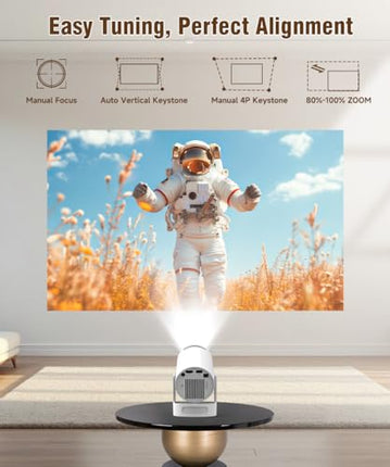 Alwtniet miniprojektor, miniprojektor 4K toega, Wi-Fi 6 ja Bluetooth 5.4, 5W kõlar, automaatne trapetsikorrektuur, 180° pööratav, kaasaskantav projektor koju ja õue Android 11