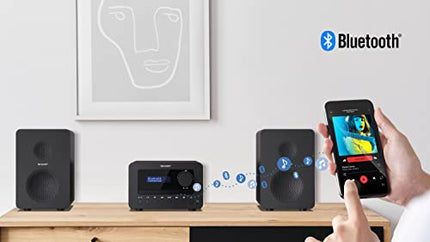 SHARP XLB520D HI-FI helisüsteem kompaktne süsteem (40 vatti, digitaalraadio DAB+ ja FM-tuuneriga, Bluetooth), must