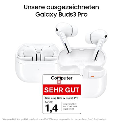 Samsung Galaxy Buds3 Pro juhtmevabad Bluetooth-kõrvaklapid, aktiivne mürasummutus (ANC), adaptiivne mürasummutus, 360° heli, kõrvasisesed kõrvaklapid Hi-Fi heliga, valged, kaasas Anymode läbipaistev kate