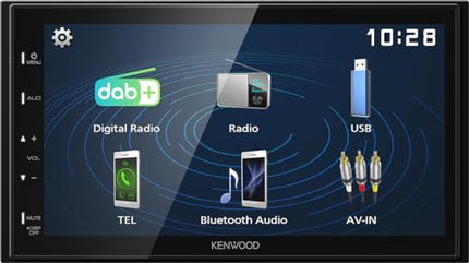 KENWOOD DMX129DAB - 17.3 cm (6.8") Digital Media AV Receiver with Quick Boot &amp; Android USB Mirroring (4x45W, DSP, DAB+/FM, BT, 3X Pre-Out 2V, USB, iPod/iPhone Control)