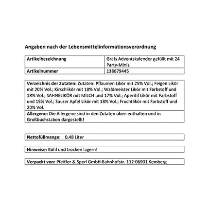 Gräfsi advendikalender paljude maitsvate minilikööride motiiviga 2019 (24 x 0,02l)