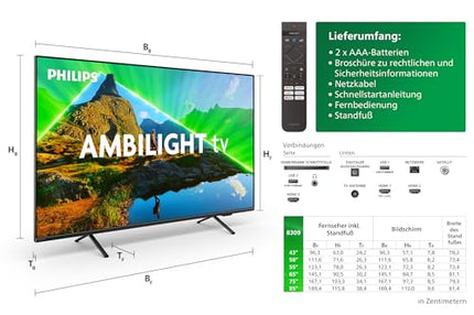 Philips Ambilight 75PUS8309 4K LED nutiteler - 75-tolline ekraan pikslitäpse Ultra HD-ga, Titan OS platvormi ja Dolby Atmos heliga - töötab Alexa ja Google Assistantiga - mattmust