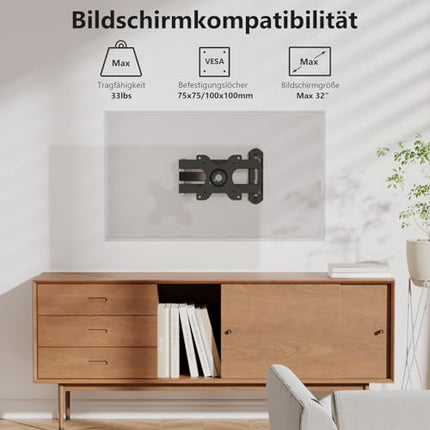 WALI TV seinakinnitus, pööratav ja kallutatav monitori seinakinnitus 13-32-tollisele LED-telerile, lameekraanile kuni 15 kg, VESA kuni 100 x 100 mm (1330 lm), must