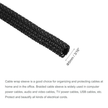 sourcing map Wire Loom Split Sleeve 0.9cm 2.5m Black Self-Winding Braided Sleeve UL94-V2 Fire Resistant PET Sheath for Automotive Home Cable Management