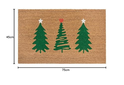 Hanse Home Coconut Doormat Christmas for Indoors - Dirt Trapper Mat Natural, Coconut Mat Christmas Trees Green, Non-Slip Doormat for Hallway, Entrance Area - 45x75cm