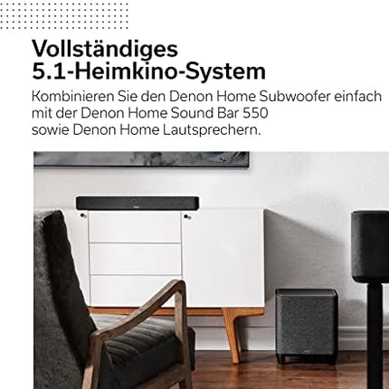 Denoni juhtmevaba subwoofer sisseehitatud HEOS-iga, WiFi, D-klassi võimendi, 8-tolline bassikast kodukino ja muusika jaoks, must