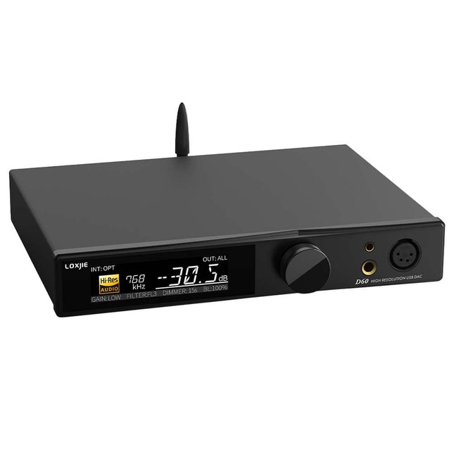 LOXJIE D60 kõrvaklapivõimendi dekooder, HiFi heli, Bluetooth 5.1, 6.35mm/4.4mm kõrvaklapipesa, XLR-RCA väljundid, THD+N, -125dB, toetab LDAC aptX-HD AAC SBC koos kaugjuhtimispuldiga (must)