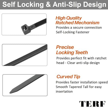 TERF® Cable Ties, 200 mm x 3.6 mm, Premium Nylon, Secure Self-Closing Mechanism, Plastic Ties for Home, Office, Garden, Garage, Workshop, DIY, Multipurpose, Purple, 100 Pack