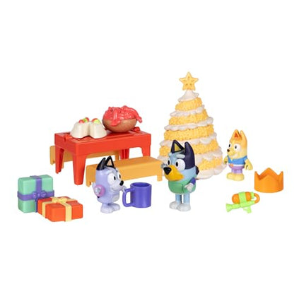 BlueY jõulud Heelersite juures: Bluey advendikalender, jõulupakett sisaldab 24 üllatust 24 ukse taga, paljastades 3 suplevat jõulufiguuri, 18 aksessuaari ja 3 kleebist.