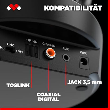 Meliconi Headphones 600 PRO juhtmevabad kõrvaklapid laadimisjaamaga kuni 100 meetri ulatusega automaatne sageduse otsing TOSLINK, mustad, kõrvapealsed