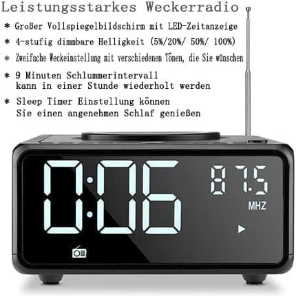 G Keni raadio CD-mängijaga (FM-raadio) | Bluetooth-raadio - 10-vatine juhtmevaba laadija, digitaalne äratuskell LED-ekraaniga, 3,5 mm AUX, kõrvaklapipesa, USB-sisend (must)