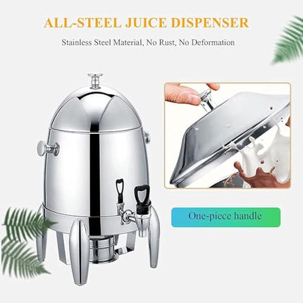 Commercial coffee urn, stainless steel hot beverage dispenser with lid, tap, and fuel holder for hotels, buffets, and catering events/made entirely of steel (color: all-steel)