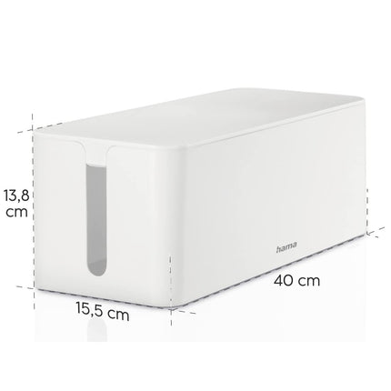 Hama "Maxi" cable box with lid and rubber feet (organizer to prevent cable clutter, storage box for hiding power strips, adapters and cables, protection from children and animals), white, 40 x 15.5 x 13.8 cm