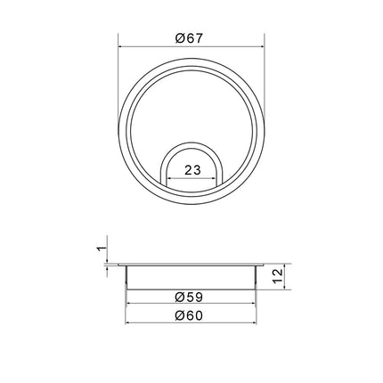 sossai® kaabliläbiviik/kaabliväljund/lauakanal harjaga laudadele, kontoritele ja töötasapindadele | 10 tükki | KDM1-CH | Disain: kroom | Läbimõõt: 60 mm | Materjal: metall