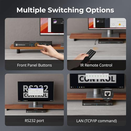 TESmart 16×1 HDMI-lüliti, 16 sisendit, 1 väljund, toetab 4K@60Hz HDCP 2.2, 19-tolliste rackmount kõrvaklappidega | RS-232/LAN-juhtimine | IR-kaugjuhtimispult ja automaatne lüliti | Automaatne skaneerimine eelseadistatud intervalliga, must