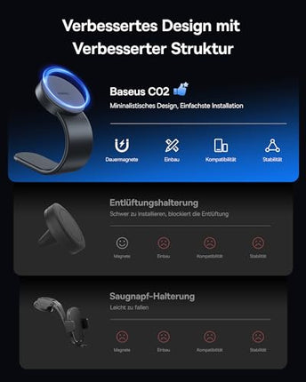 Baseus C02 autotelefoni hoidik magnetiga, magnetiline Magsafe autotelefoni hoidik iPhone'ile ja nutitelefonidele [tugev magnetiline jõud ja turvaline kinnitus] [360° reguleeritav] magnetiline kinnitus autotarvikutele