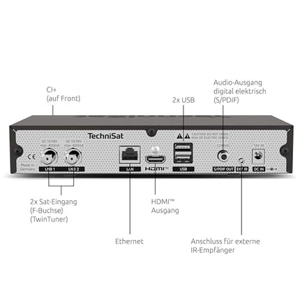 TechniSat DIGIT ISIO S4 – kahekordne satelliitvastuvõtja tähtnumbrilise ekraaniga (HDTV kahekordne tuuner, DVB-S2, PVR-salvestusfunktsioon USB või võrgu kaudu, HbbTV, CI+, HDMI) must