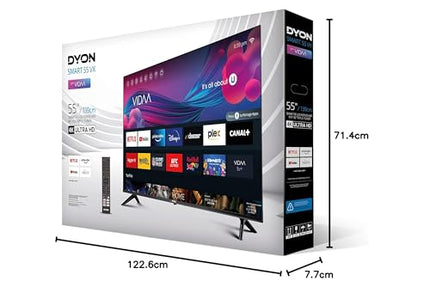 DYON Smart 55 VX - 55-tolline (139 cm) 4K UHD nutiteler HD kolmekordse tuuneriga (DVB-C/-S2/-T2), App Store'i, Prime Video, Netflixi, YouTube'i, DAZN-i, Disney+ ja hotellirežiimiga