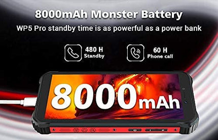 OUKITEL WP5 PRO 4G Outdoor Smartphone without Contract, 8000mAh Battery, 4 LED Flash, Android 10 Rugged Phone IP68, Helio A25 4GB + 64GB, 13MP + 2MP + 2MP, Face ID, GPS DUAL SIM Orange