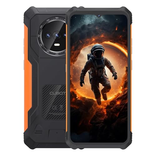 Cubot Kingkong ES – 6,56-tolline HD+ nutitelefon, 16 GB (6 GB + 10 GB) RAM ja 128 GB ROM, 48 MP kolmekordne kaamera, 5100 mAh aku, Android 14, kaheksatuumaline protsessor, värv must + oranž