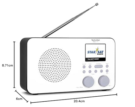 TechniSat VIOLA 2 C IR - kaasaskantav internetiraadio (DAB+, FM, Wi-Fi, 2,4-tolline värviline ekraan, kõrvaklapipesa, äratuskell, unetaimer, 3 vatti RMS, aku, toiteplokk) valge