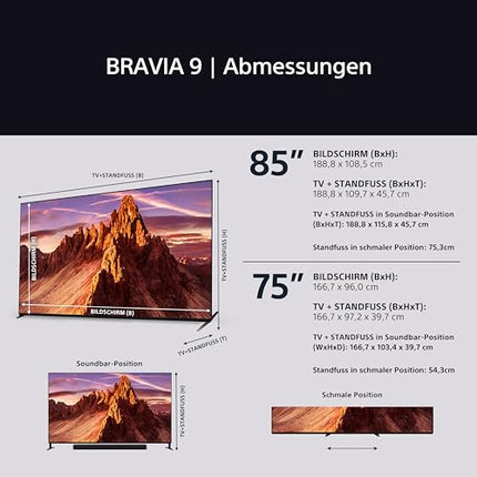 Sony BRAVIA 9 QLED (XR l Mini LED) 75-tolline 4K HDR Google'i nutiteler (2024) | Mängufunktsioonid, IMAX Enhanced, Dolby Vision Atmos, Chromecast, AirPlay, 120Hz K75R90 [energiaklass D]